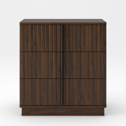 Walnut Vintage Nightstand, 25.39inch Vertical Stripe Cabinet with 3 Drawers