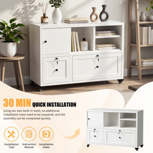 28inch  White Metal Filing Cabinet with Lock ¨C 2-Drawer Rolling File Cabinet