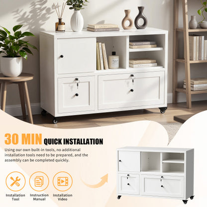 28inch  White Metal Filing Cabinet with Lock ¨C 2-Drawer Rolling File Cabinet