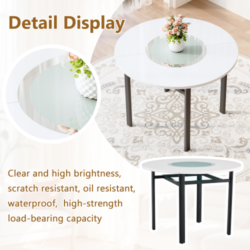 42-Inch Round Dining Table with Glass Inlay for 4-6 People