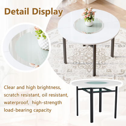 42-Inch Round Dining Table with Glass Inlay for 4-6 People