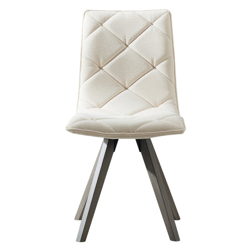 Mid Century Dining Chairs Set of 2, Off White Fabric, Oak Wood Legs