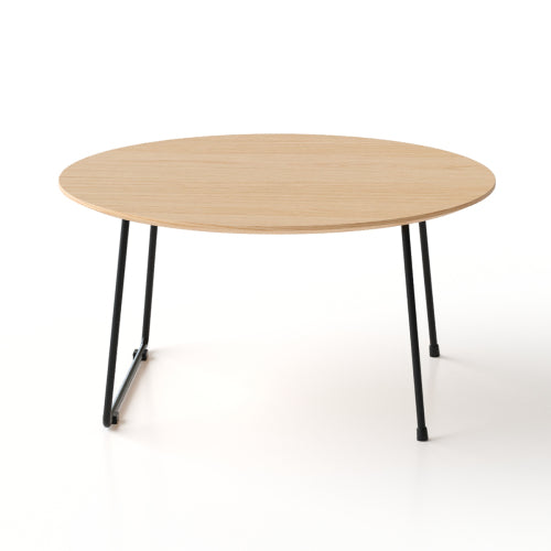 Round Oak Veneer Coffee Table with Carbon Steel Legs