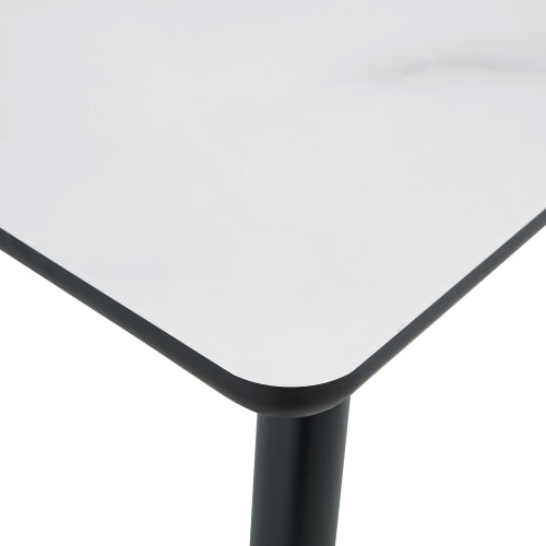 Marble Pattern Glass Dining Table with Black Tapered Metal Legs