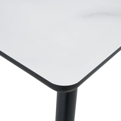 Marble Pattern Glass Dining Table with Black Tapered Metal Legs