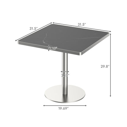 31.5 Inch Square Snow Mountain Stone Dining Table, Modern Tulip Table with Gold Stainless Steel Support Base