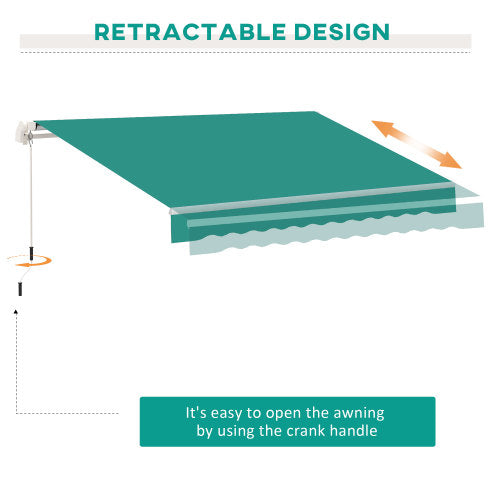 Outsunny 13' x 8' Retractable Awning, Patio Awnings, Sunshade Shelter w/ Manual Crank Handle, UV & Water-Resistant Fabric and Aluminum Frame for Deck, Balcony, Yard, Green