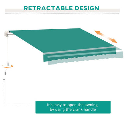 Outsunny 13' x 8' Retractable Awning, Patio Awnings, Sunshade Shelter w/ Manual Crank Handle, UV & Water-Resistant Fabric and Aluminum Frame for Deck, Balcony, Yard, Green