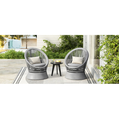 [Set of 2] 26.7" Modern Silver Grey Swivel Wicker Lounge Chair with PE Rattan and Iron Frame