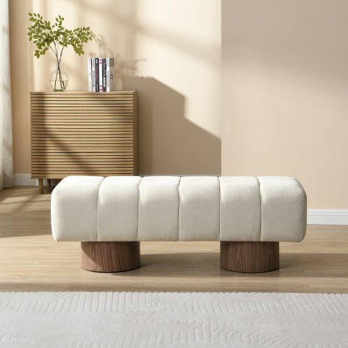 Upholstered Dining Bench for Dining Room, No-Assembly End of Bed Entryway Bench Ottoman for Bedroom Living Room, Beige Chenille Fabric, 300 LBS Weight Capacity