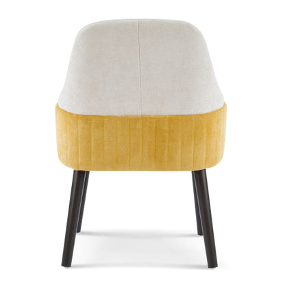 Set of 2 Beige & Yellow Two-Tone Fabric Dining Armchairs, Modern Accent Chairs for Dining Room