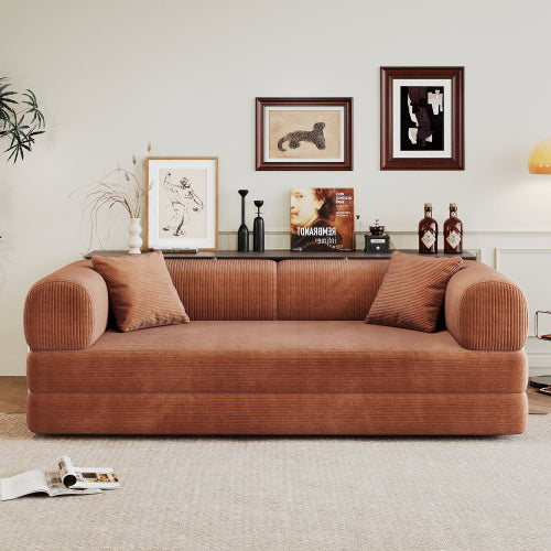 78.8-Inch Brown Compression Convertible Boneless Modular Corduroy Floor Sofa-Bed No-Assembly for Living-Room Bedroom
