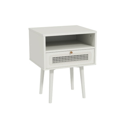 Cream White Dual-Tier Woven Nightstand