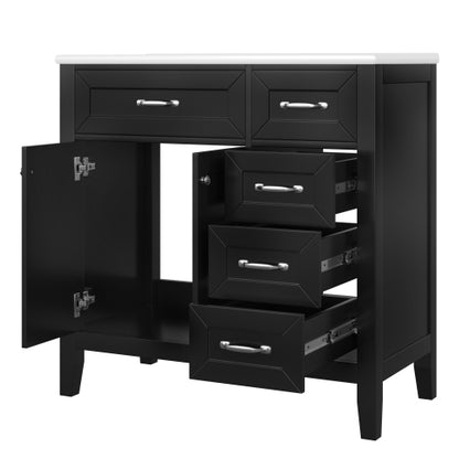 36" Bathroom Vanity with Sink Combo, Black Bathroom Cabinet with Drawers, Solid Frame and MDF Board (Old Sku:JL000007AAB)