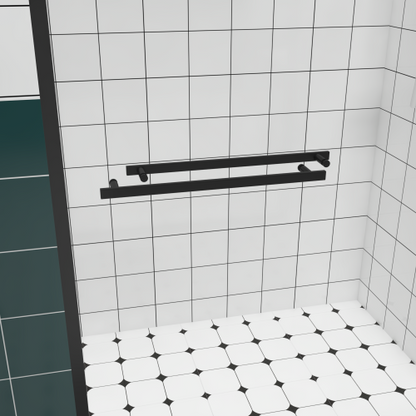 44-48"x76" Aluminum Frame Double Sliding Shower Door,Bypass Bathroom Sliding Door with Premium 1/4" (6mm) Clear Tempered Glass, Black Hardware Sliding Glass Shower Enclosure,Matte Black Finished