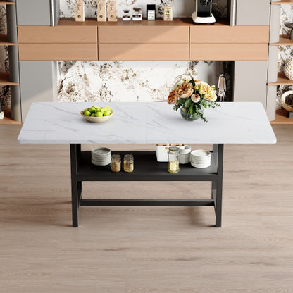 71-Inch White Wood Grain Dining Table with Storage Shelf
