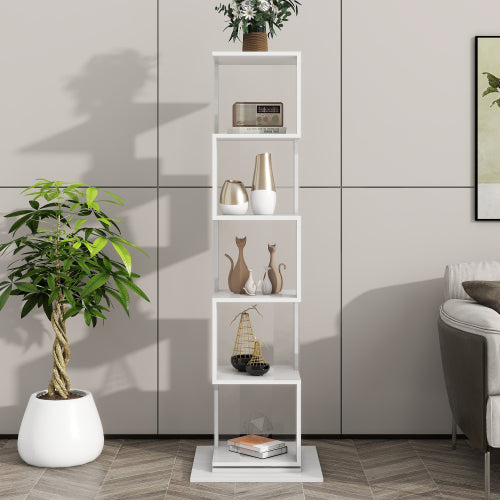 5-Tier 360° Rotating Bookshelf Wood Veneer & Acrylic Panel Anti-Tip Base Modern Home Display Storage Rack