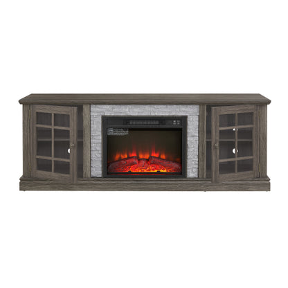 70 Inch TV Stand with Electric Fireplace Grey Faux Stone Entertainment Center