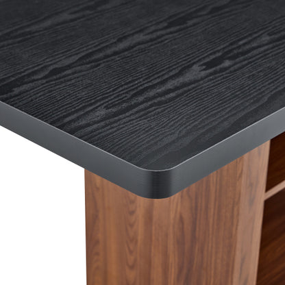 Expandable MDF Dining Table with Storage, Black Tabletop
