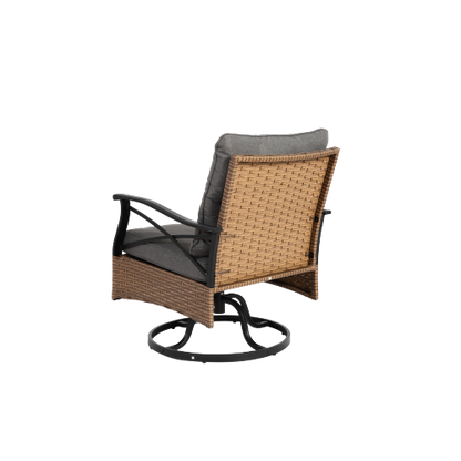 Outdoor Swivel Rocker Chairs Set 3 Piece with 1 Table and 2 Rocking & Swivel Chairs Support 350lbs Brown Wicker Outdoor Furniture Patio Conversation Set
