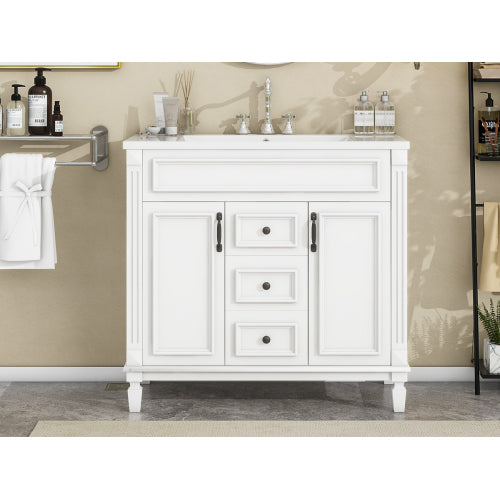 36'' Bathroom Vanity with Top Sink, Modern Bathroom Storage Cabinet with 2 Soft Closing Doors and 2 Drawers, Single Sink Bathroom Vanity