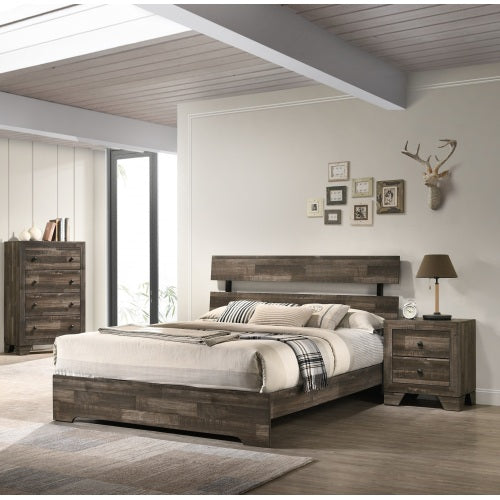 Rustic Brown Gray Nightstand with 2 Drawers, Wooden Bedroom Storage Side Table
