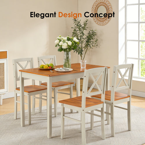 5-Piece Grey & Dark Brown Solid Rubberwood Dining Set, Space-Saving Table and Chairs for Apartment