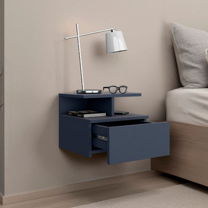 Blue Floating Nightstand with 1 Drawer & 2 Lower Shelves