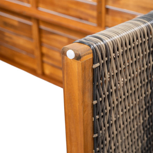 Outdoor Acacia Wood Dining Table,Teak Finish+ Grey Wicker