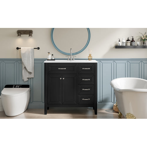 36" Bathroom Vanity with Sink Combo, Black Bathroom Cabinet with Drawers, Solid Frame and MDF Board (Old Sku:JL000007AAB)