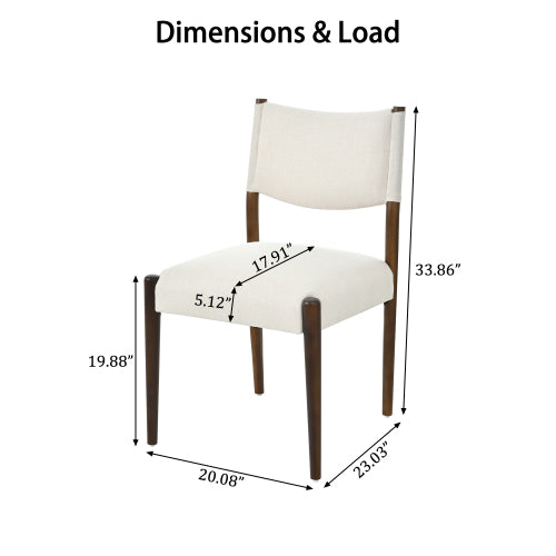 Set of 2 Walnut Beige Fabric Dining Chairs, Solid Rubber Wood Legs 300 LBS Capacity