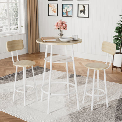 Bar Table Set with 2 Bar stools PU Soft seat with backrest, Grey, 23.62inch  W x 23.62inch  D x 35.43inch  H