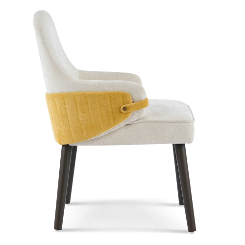 Set of 2 Beige & Yellow Two-Tone Fabric Dining Armchairs, Modern Accent Chairs for Dining Room