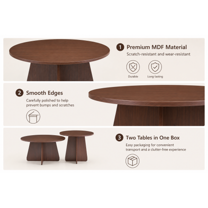 2-Piece Round Nesting Coffee Table Set with Crisscross Legs