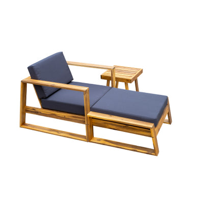 STYLE Acacia Wood Outdoor Lounge Set - Chair and Ottoman with Removable Cushions