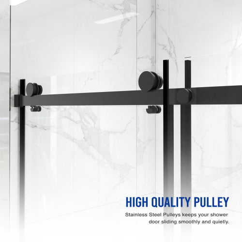 56"-60"W x 70"H Frameless Shower Door, Sliding Shower Door, with Premium 5/16"(8mm) Thick Tempered Glass Shower Enclosure,Double Side Easy Clean Coat,Matte Black Finished With Buffer