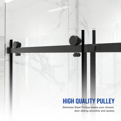 56"-60"W x 70"H Frameless Shower Door, Sliding Shower Door, with Premium 5/16"(8mm) Thick Tempered Glass Shower Enclosure,Double Side Easy Clean Coat,Matte Black Finished With Buffer