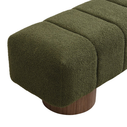 Upholstered Dining Bench for Dining Room, No-Assembly End of Bed Entryway Bench Ottoman for Bedroom Living Room, Green Boucle Fabric, 300 LBS Weight Capacity