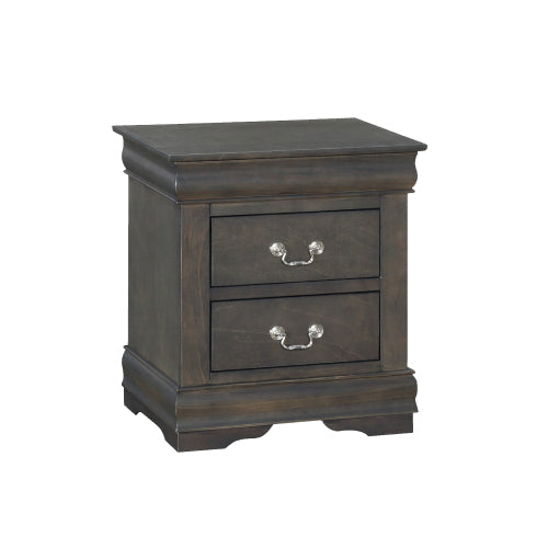 Solid Pine 2-Drawer Nightstand, Dark Gray, Metal Hardware