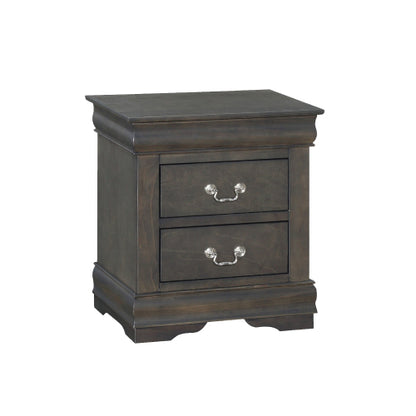 Solid Pine 2-Drawer Nightstand, Dark Gray, Metal Hardware