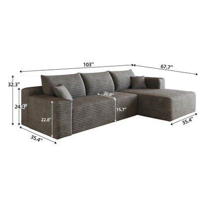 103 inch  Dark Grey L-Shape Cloud Deep-Seat Corner Sectional Sofa, No Assembly