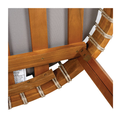 Acacia Wood Outdoor Club Chair with Handwoven Rope Accents & Curved Backrest - Water-Resistant Boho Patio Lounge Chair with Removable Cushions for Porch, Garden