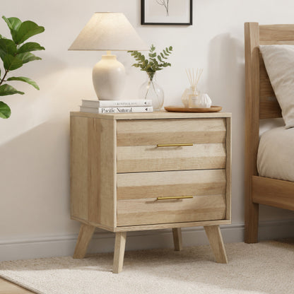 Oak 2-Drawer Medieval Modern Nightstand