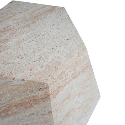 Outdoor/Indoor Lightweight Concrete Side Table,Hexagonal Round Travertine Accent Table