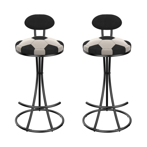Upholstered S-shaped Barstools Set of 2 Velvet Counter Bar Stools Football Print Round Dining Stool for Kitchen & Living Room (Black Frame & Black Back)