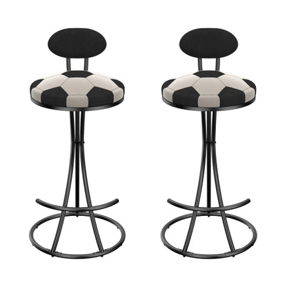 Upholstered S-shaped Barstools Set of 2 Velvet Counter Bar Stools Football Print Round Dining Stool for Kitchen & Living Room (Black Frame & Black Back)