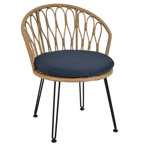 U_STYLE Outdoor Leisure Set, 2 Rattan Single Chairs with A Glass Round Table, Perfectly Suited for Patios, Balconies, and Courtyards