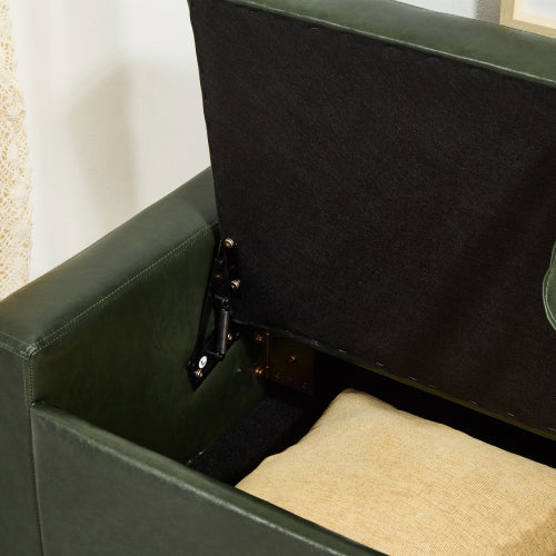 48'' Storage Ottoman Bench Tufted Faux Leather Upholstered Bench Dark Green