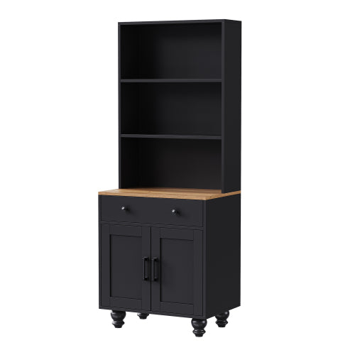Black Farmhouse Tall Storage Cabinet With Gourd-Shaped Solid Wood Legs