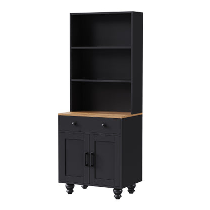 Black Farmhouse Tall Storage Cabinet With Gourd-Shaped Solid Wood Legs